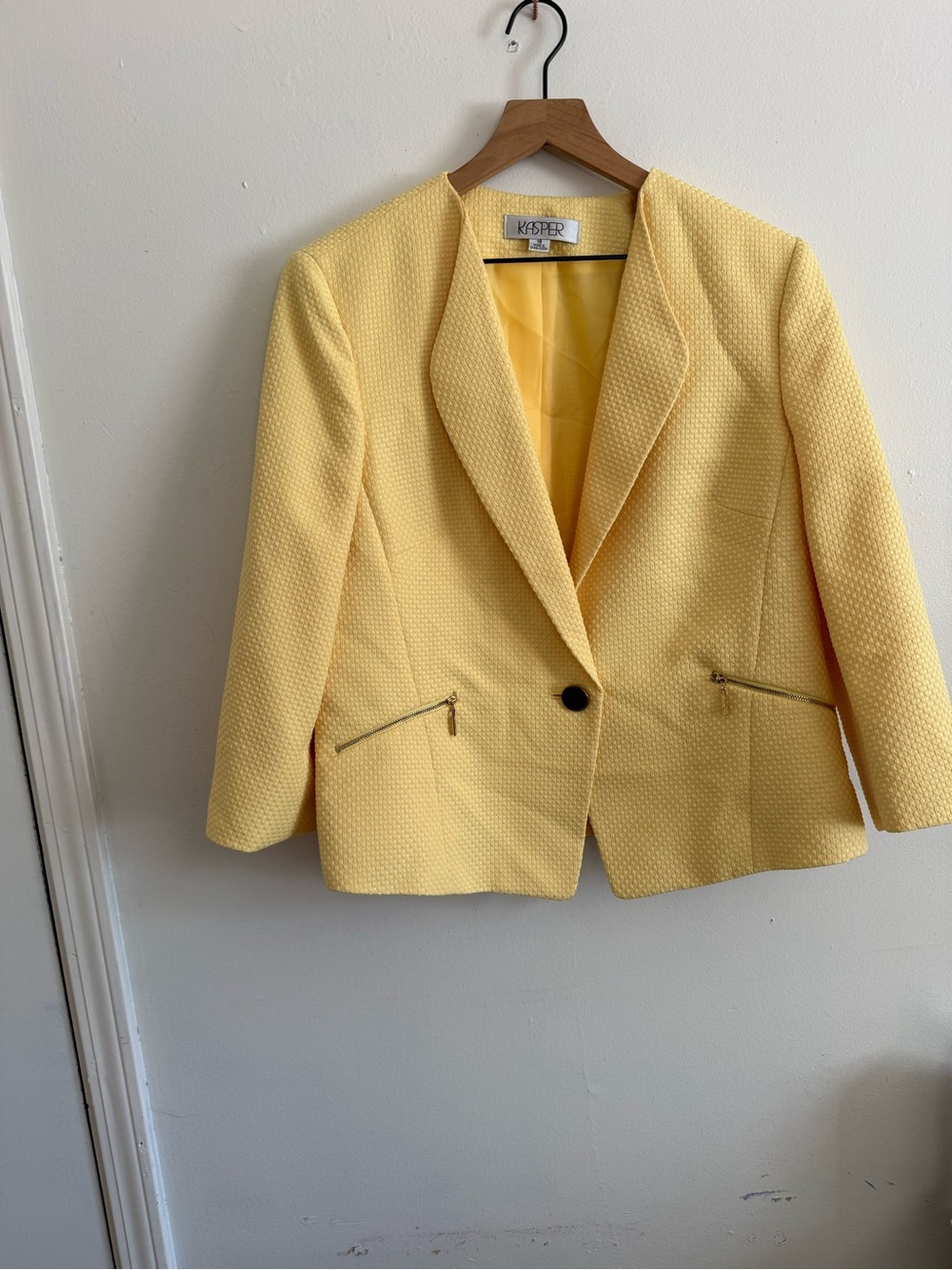 Kasper Women's Lemon Yellow Textured Single-Button Blazer